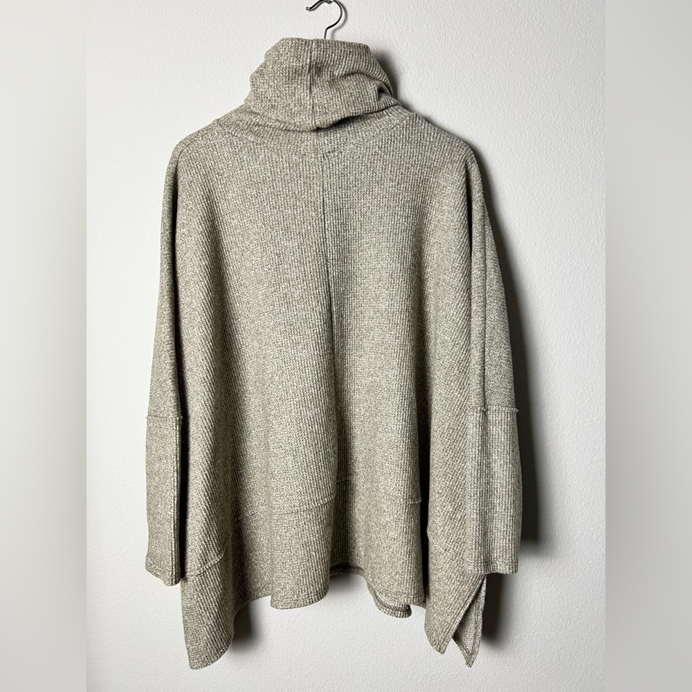 Cozy Taupe Cowl-Neck Sweater Poncho - Picture 5 of 7